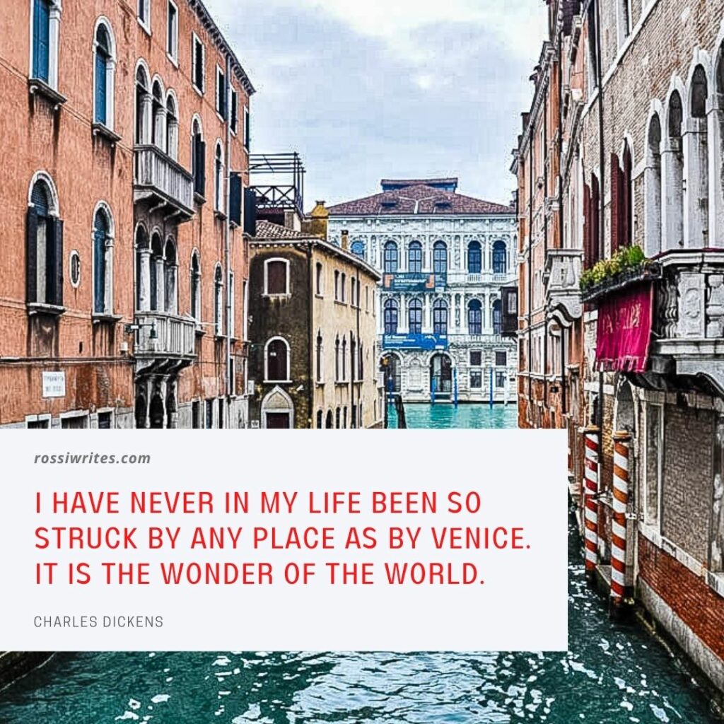 View of the Cannaregio Canal with the Grand Canal in Venice, Italy with a quote about Venice by Charles Dickens - rossiwrites.com