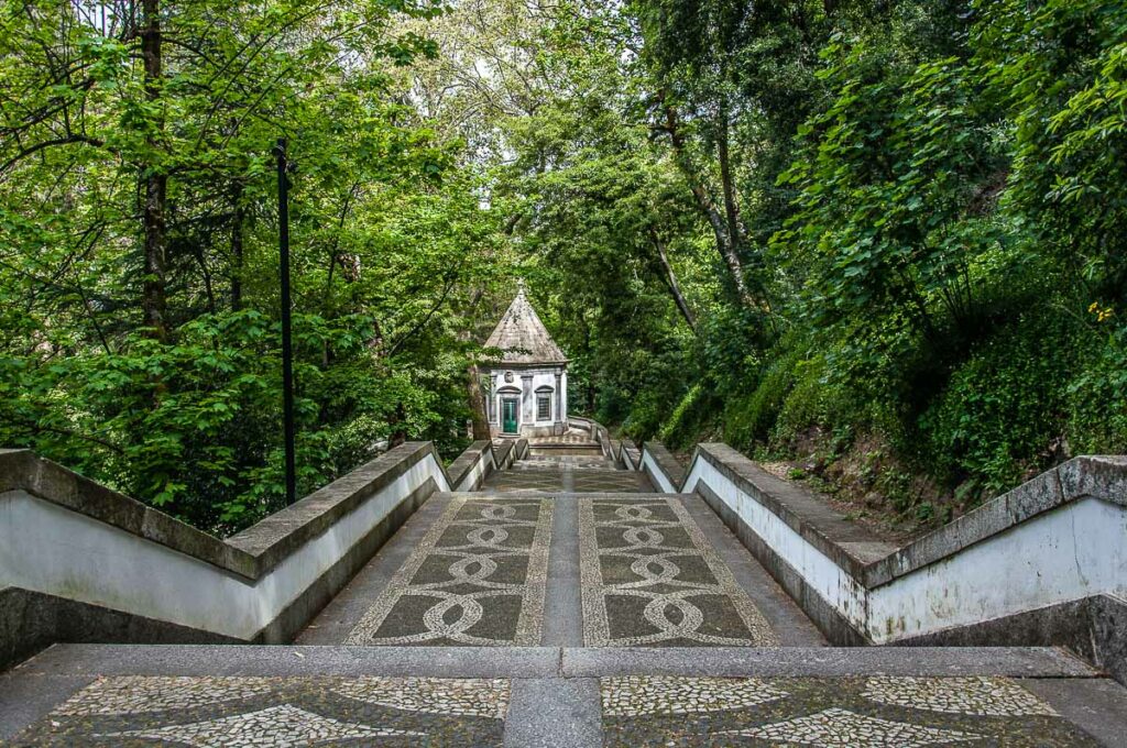 A flight of steps leading to the Sanctuary of Bom Jesus do Monte - Braga, Portugal - rossiwrites.com