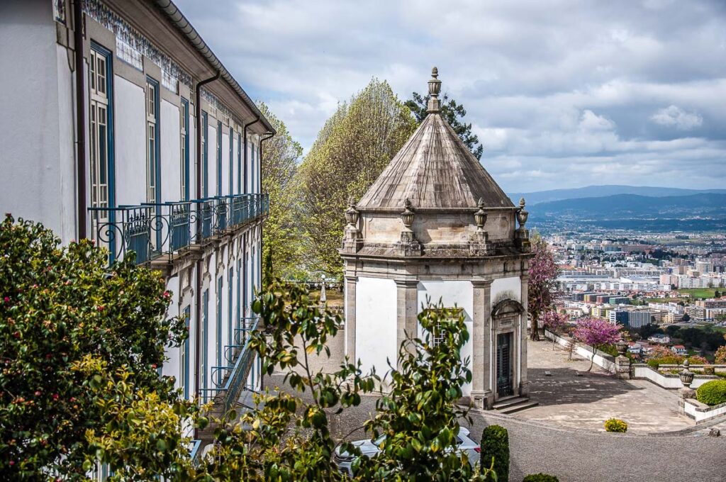 Hotel and a chapel at the Sanctuary of Bom Jesus do Monte - Braga, Portugal - rossiwrites.com