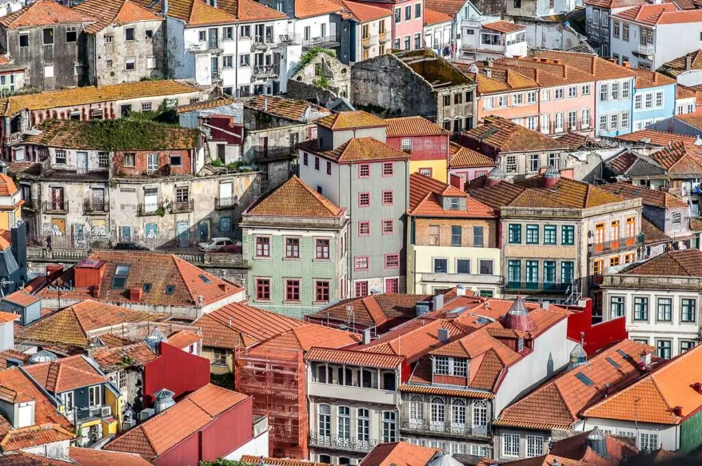 Panoramic view of houses from the top of the Torre dos Clerigos - Porto, Portugal - rossiwrites.com