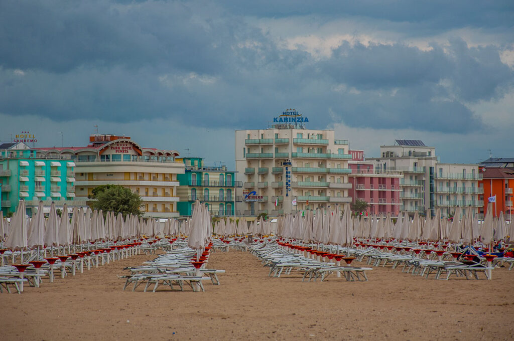 The hotels and the beach - Caorle, Italy - rossiwrites.com