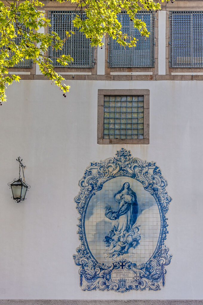 An azulejo panel on the wall of the Church of Nossa Senhora do Carmo - Guimaraes, Portugal - rossiwrites.com