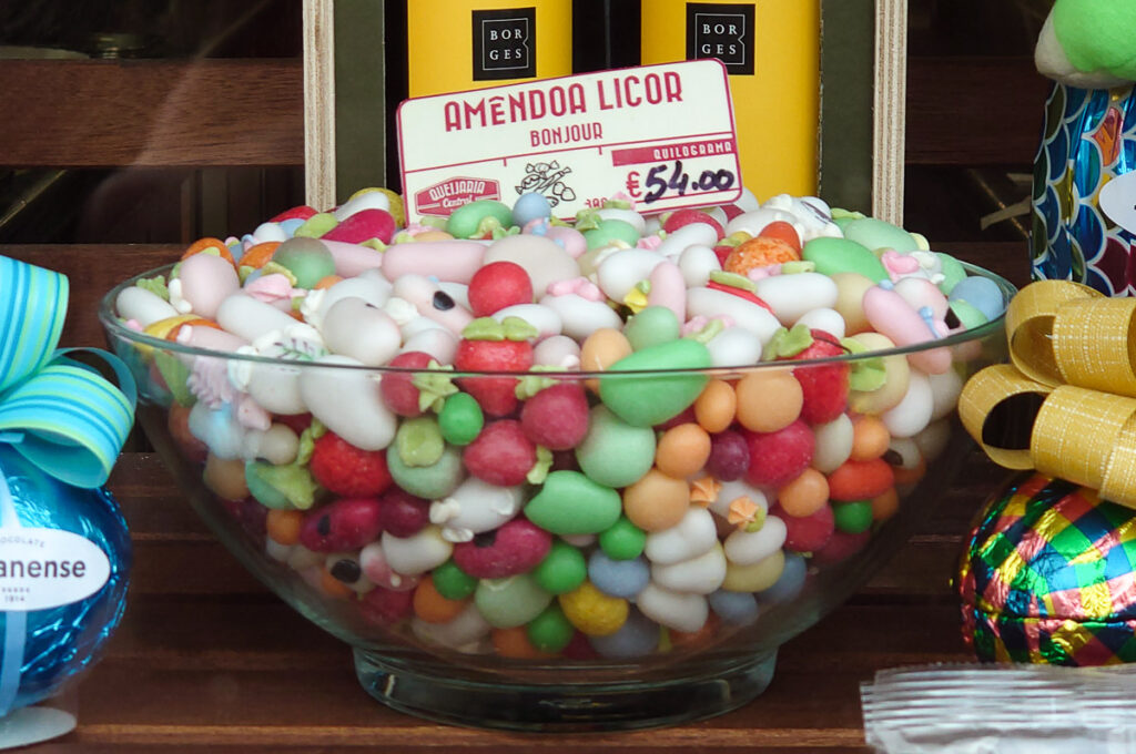 A large bowl with the traditional liquor dragees Bonjour - Braga, Portugal - rossiwrites.com