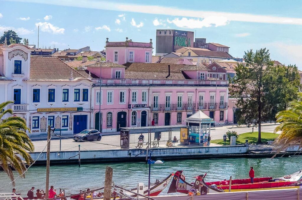 The Central Canal with the bus stop for the buses to Costa Nova - Aveiro, Portugal - rossiwrites.com