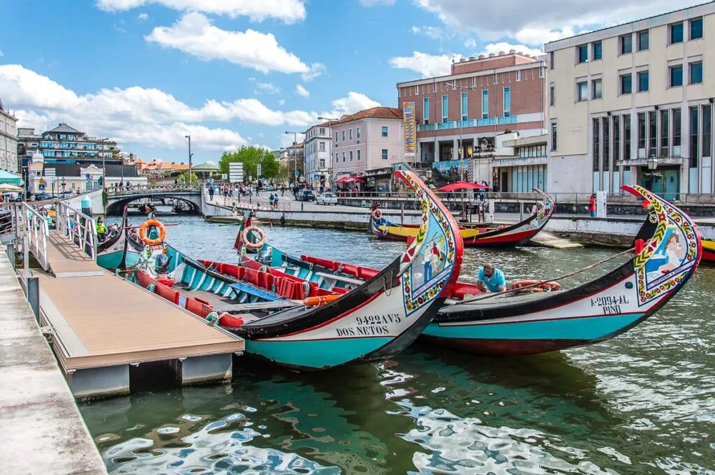 Traditional moliceiro boats on Canal Central - Aveiro, Portugal - rossiwrites.com