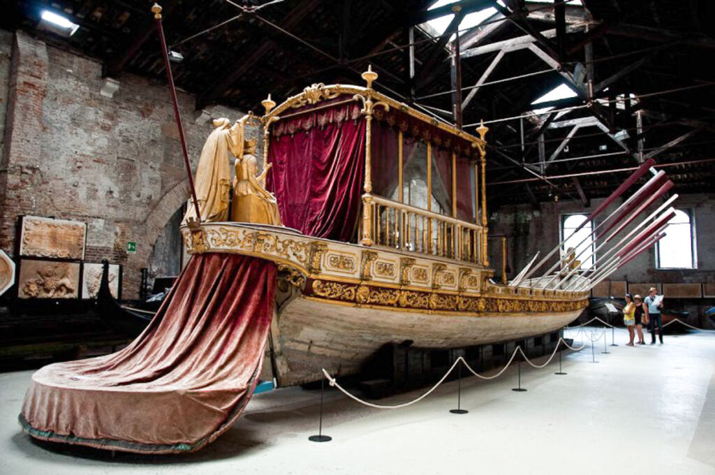 Historic Venetian boat in the Ships Pavillion of the Naval Museum ...