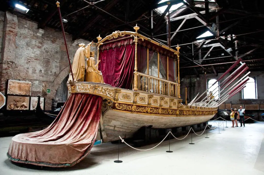 Historic Venetian boat in the Ships Pavillion of the Naval Museum - Venice, Italy - rossiwrites.com