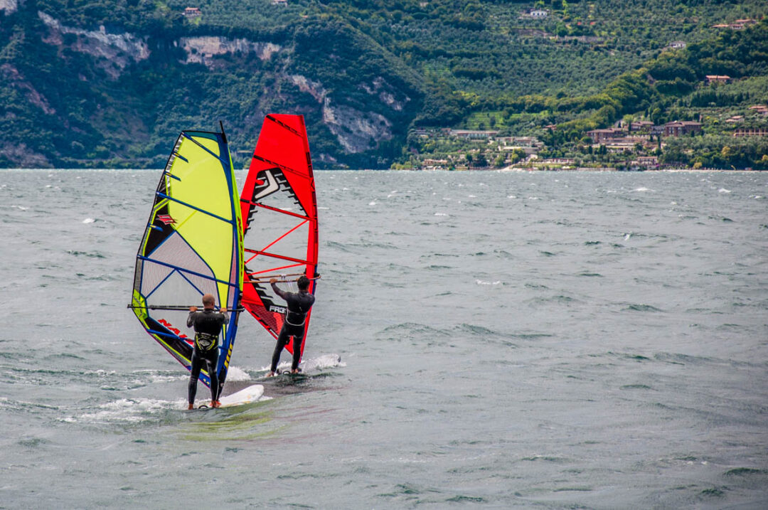 Windsurfers on Lake Garda Trentino, Italy Rossi