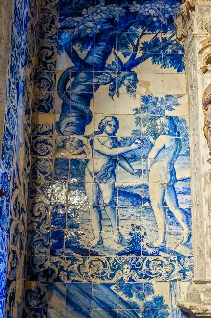 The Adam and Eve azulejo panel inside the Capela e Casa dos Coimbras - Braga, Portugal - rossiwrites.com
