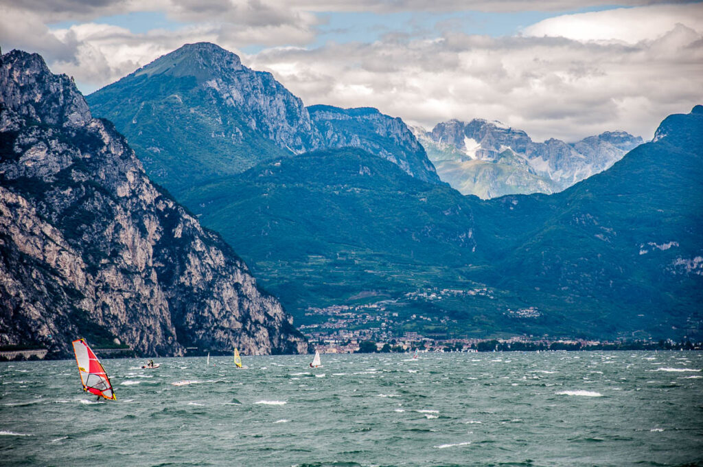 View of Italy's largest lake with windsurfers - Lake Garda, Italy - rossiwrites.com