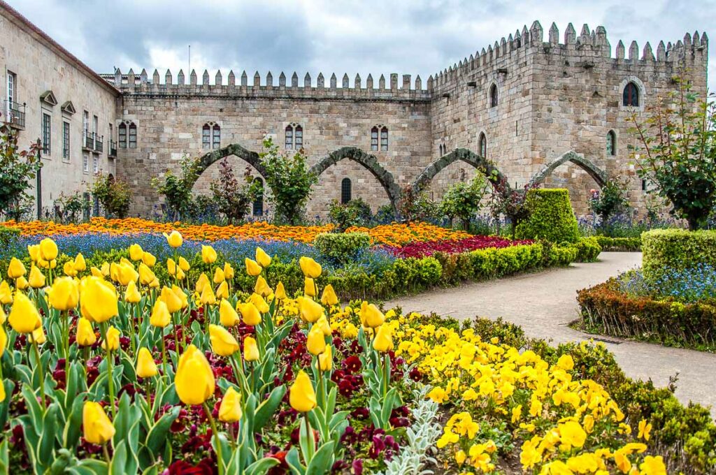 View of Jardim de Santa Bárbara with yellow tulips - Braga, Portugal - rossiwrites.com