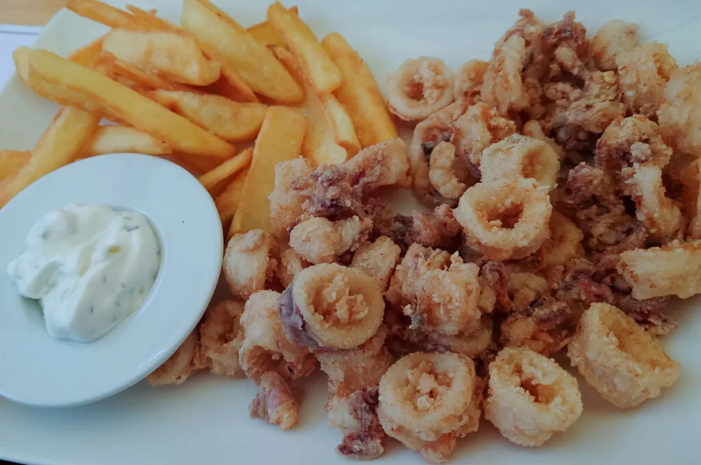 A portion of fried squid served in a local restaurant - Trogir, Croatia - rossiwrites.com