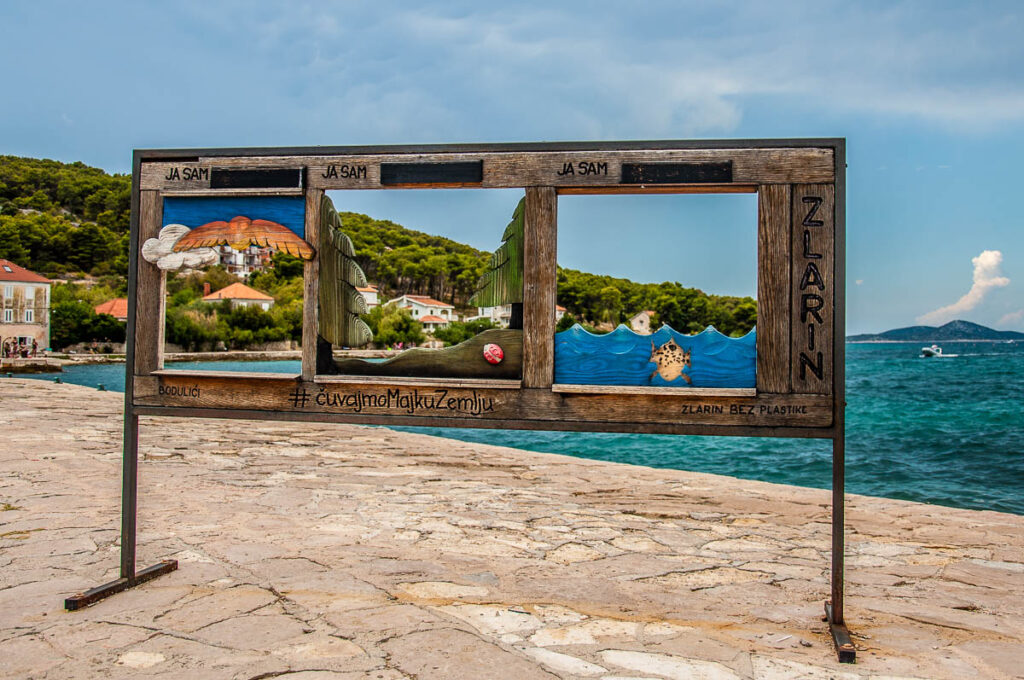 A wooden frame for fun photos on the island of Zlarin in the Sibenik Archipelago - Dalmatia, Croatia - rossiwrites.com