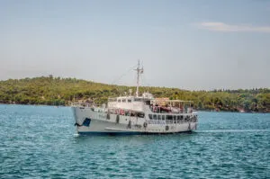 Jadrolinija ferry approaching the ferry port of the city of Sibenik, Croatia - rossiwrites.com