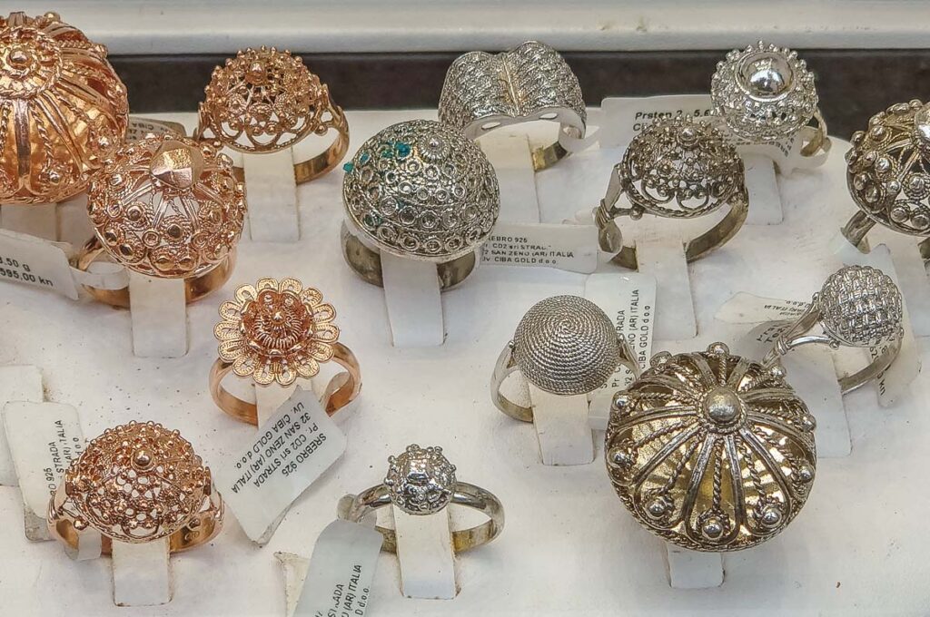 Rings modelled on the traditional Sibenik button - Trogir, Croatia - rossiwrites.com