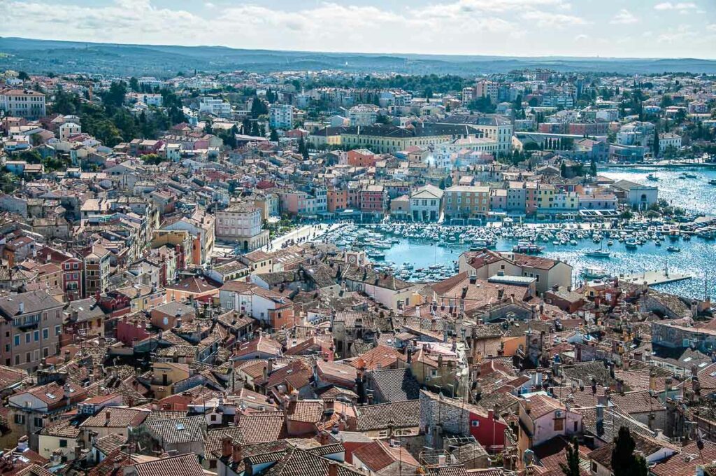 Rovinj seen from the top of the cathedral's bell tower - Istria, Croatia - rossiwrites.com