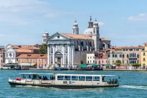 The Church of Gesuati with a vaporetto - Venice, Italy - rossiwrites.com