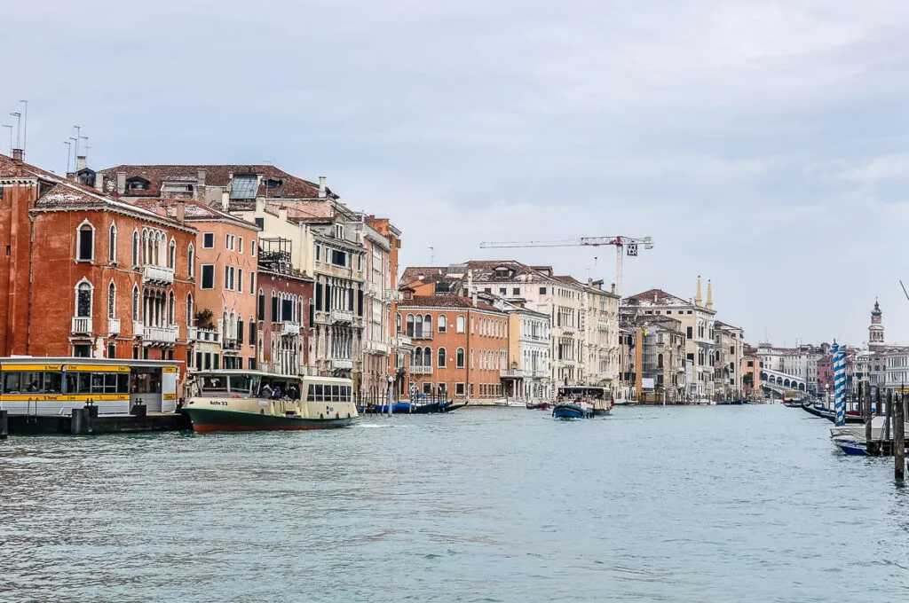 The Grand Canal with vaporetto stop San Toma' in the sestiere of San Polo - Venice, Italy - rossiwrites.com