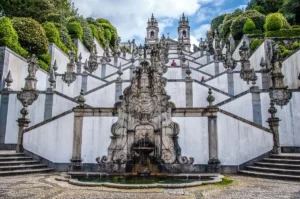 A fountain and the flights of steps leading to the Sanctuary of Bom Jesus do Monte - Braga, Portugal - rossiwrites.com