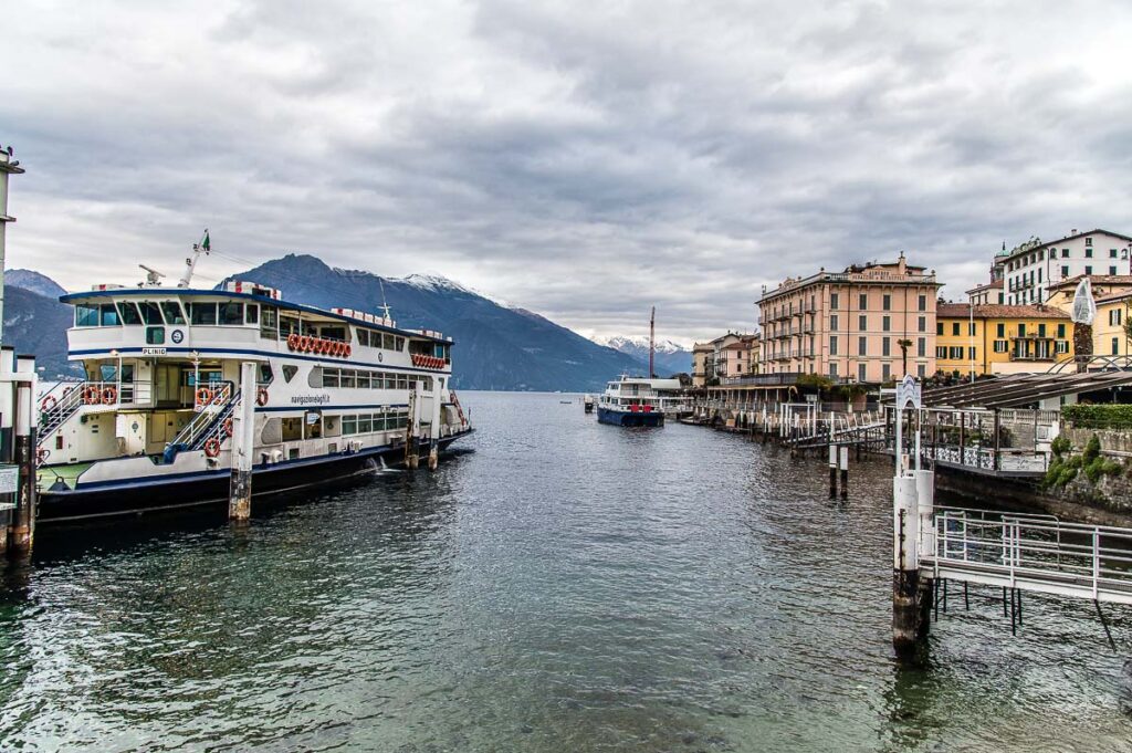 Ferry boat waiting for passengers in the town of Bellagio - Lake Como, Italy - rossiwrites.com