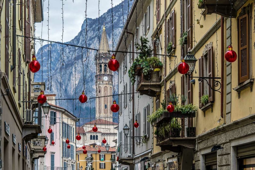 The town of Lecco decorated for Christmas - Lake Como, Italy - rossiwrites.com