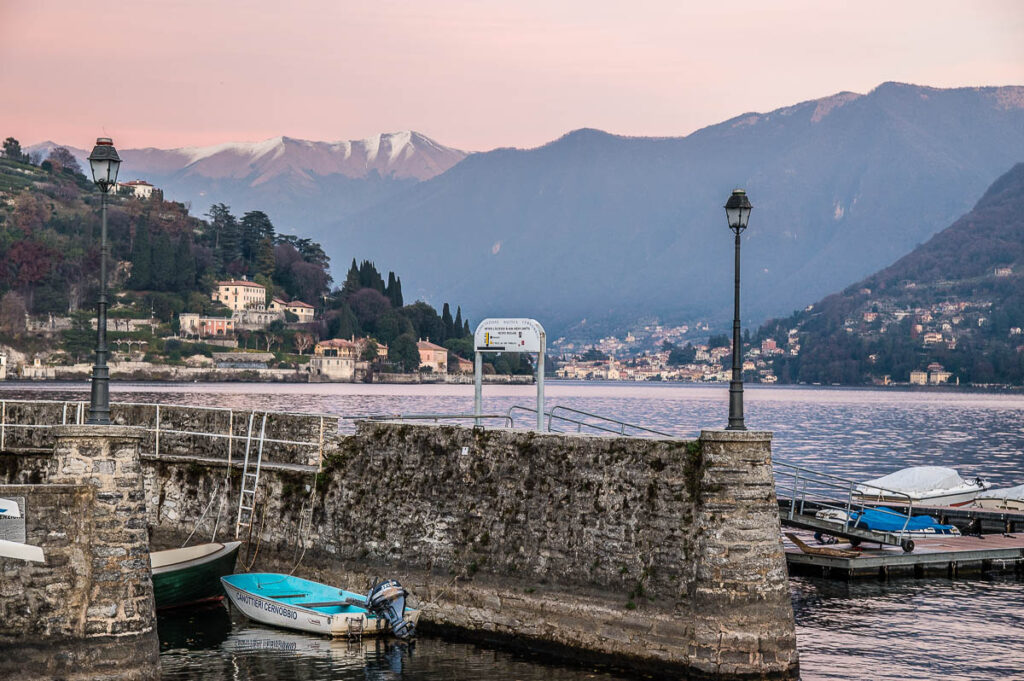Lake Como at sunset seen from the promenade of the town of Cernobbio - Lake Como, Italy - rossiwrites.com