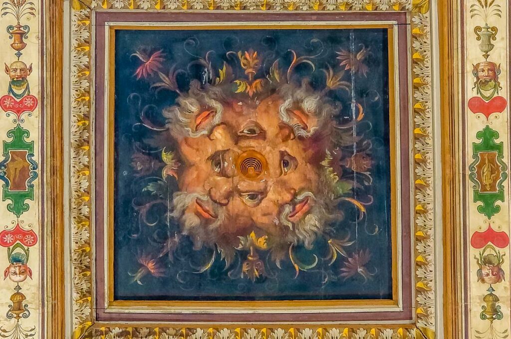 The central panel of a painted ceiling in the National Gallery of Umbria - Perugia, Italy - rossiwrites.com