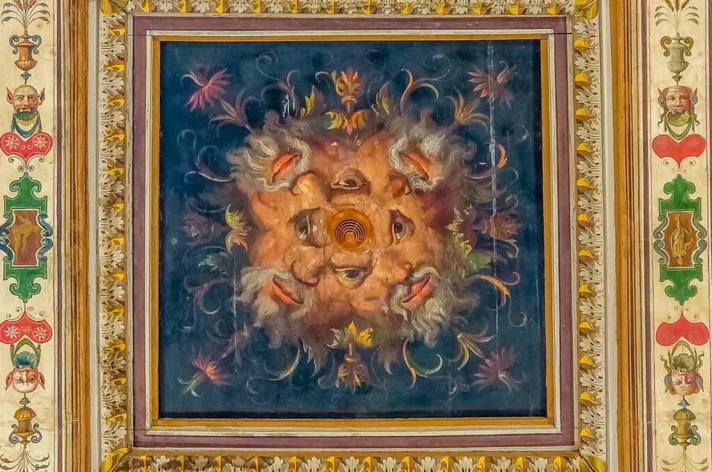 The central panel of a painted ceiling in the National Gallery of Umbria - Perugia, Italy - rossiwrites.com