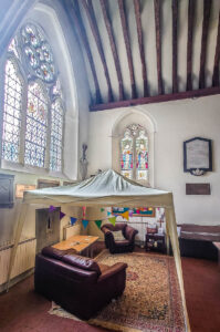 A community seating area in the Church of St. James in the village of Shere - Surrey, England - rossiwrites.com