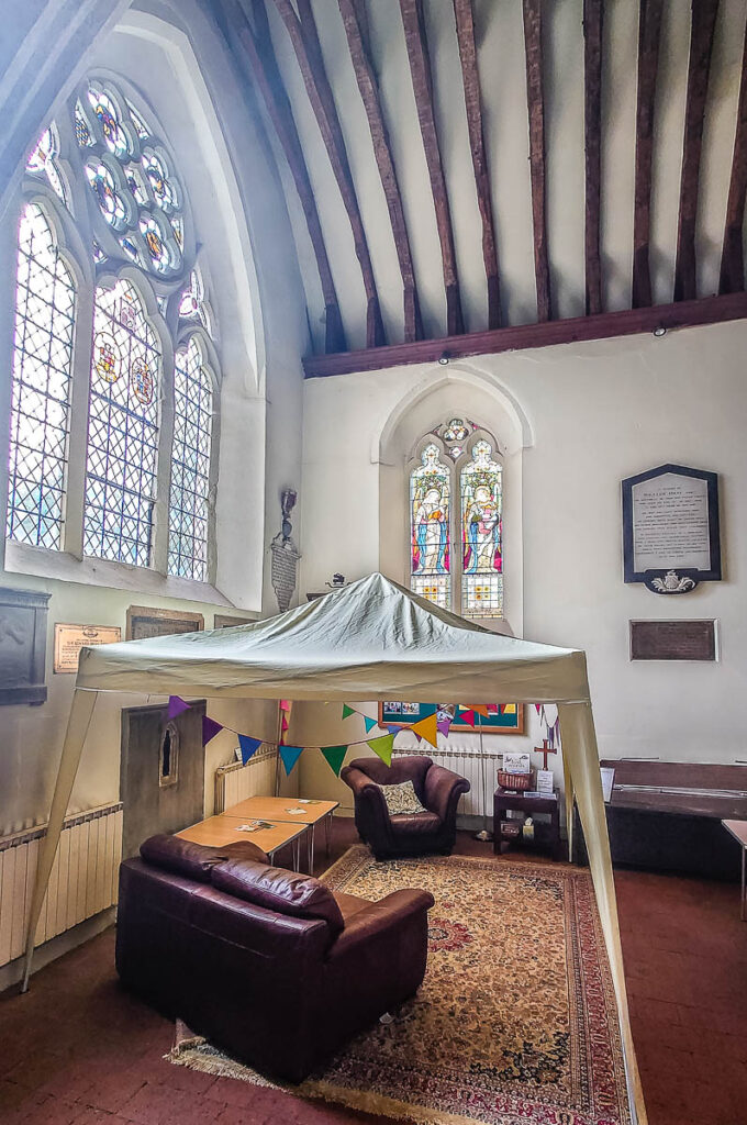 A community seating area in the Church of St. James in the village of Shere - Surrey, England - rossiwrites.com