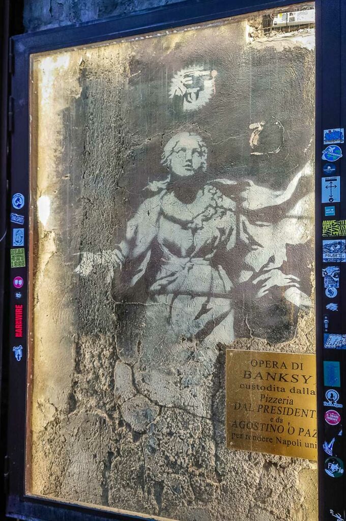 Banksy's mural of Madonna con la Pistola on Piazza degli Gerolomini - Naples, Italy - rossiwrites.com