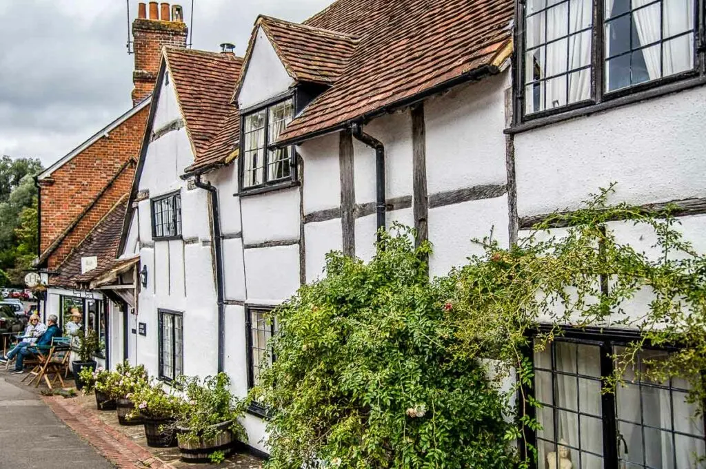 Beautiful houses and the local tearoom in the village of Shere - Surrey, England - rossiwrites.com