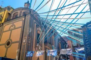 Church and street decorations along Spaccanapoli - Naples, Italy - rossiwrites.com