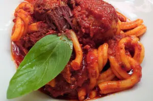 Fusili pasta with ragu sauce and meatballs as served in the Restaurant Tandem - Naples, Italy - rossiwrites.com