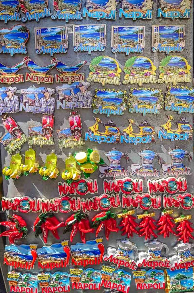 Magnets sold in a souvenir shop along Spaccanapoli - Naples, Italy - rossiwrites.com