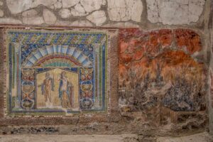 Mosaic of Neptune and Amphitrite and an adjacent fresco in the Archeological Park of Herculaneum - Naples, Italy - rossiwrites.com
