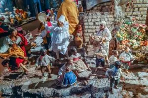 Scene with Pulcinella and a band of children from the Presepe Favoloso - Church of Santa Maria della Sanita - Rione Sanita - Naples, Italy - rossiwrites.com