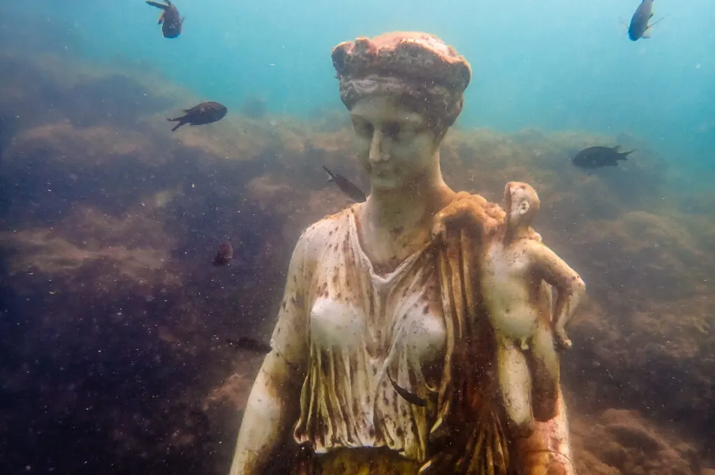 Statue in the Archeological Marine Park of Baia - Naples, Italy - rossiwrites.com