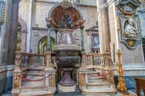 The baptismal font in Duomo - Naples, Italy - rossiwrites.com