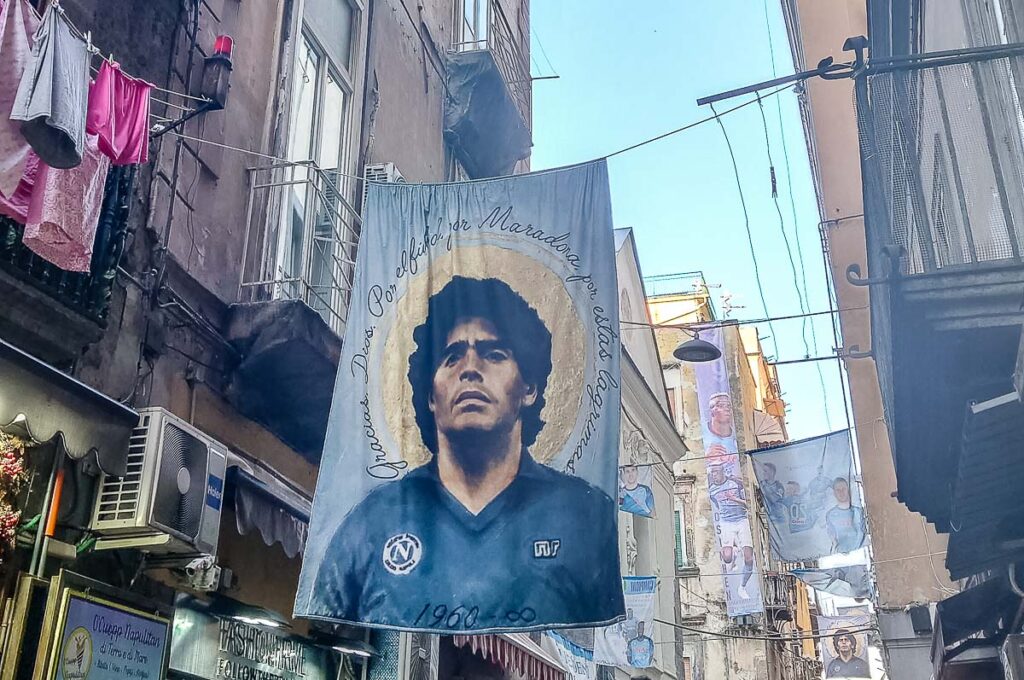 The image of Maradona above Spaccanapoli - Naples, Italy - rossiwrites.com