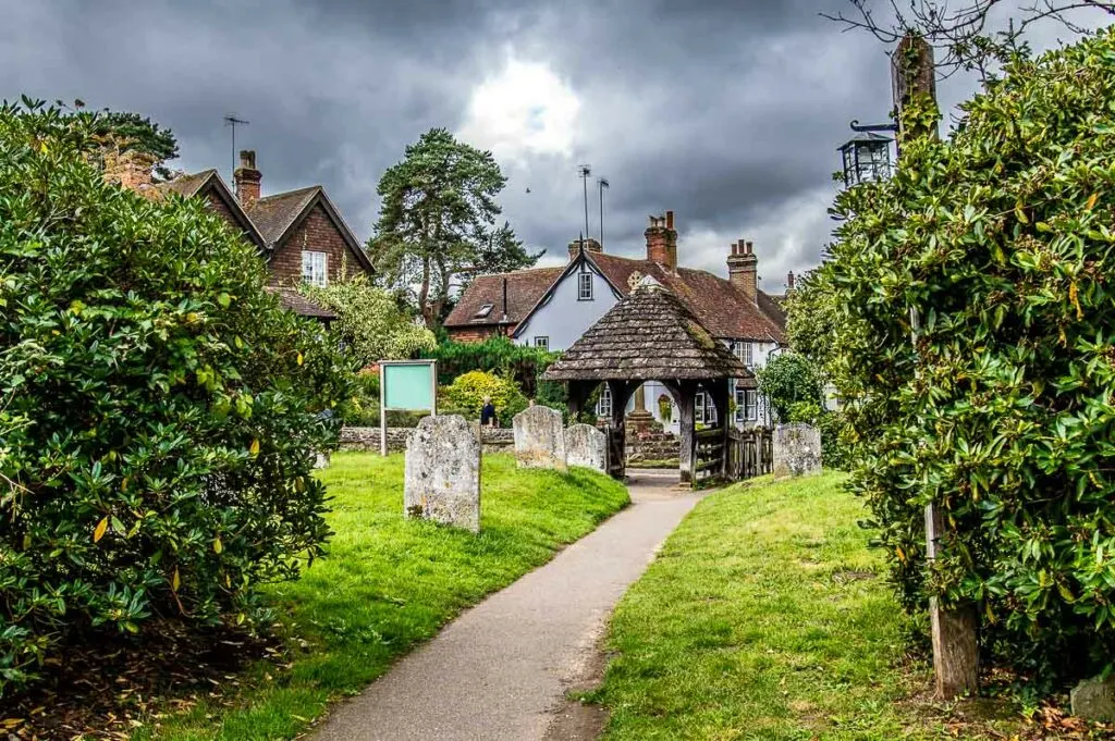 The lychgate of the Church of St. James in the village of Shere - Surrey, England - rossiwrites.com